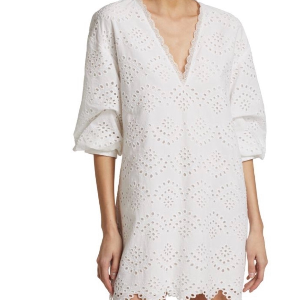 Le Superbe Magnolia White Eyelet Lace Dress V-Neck Coquette Resort Bride